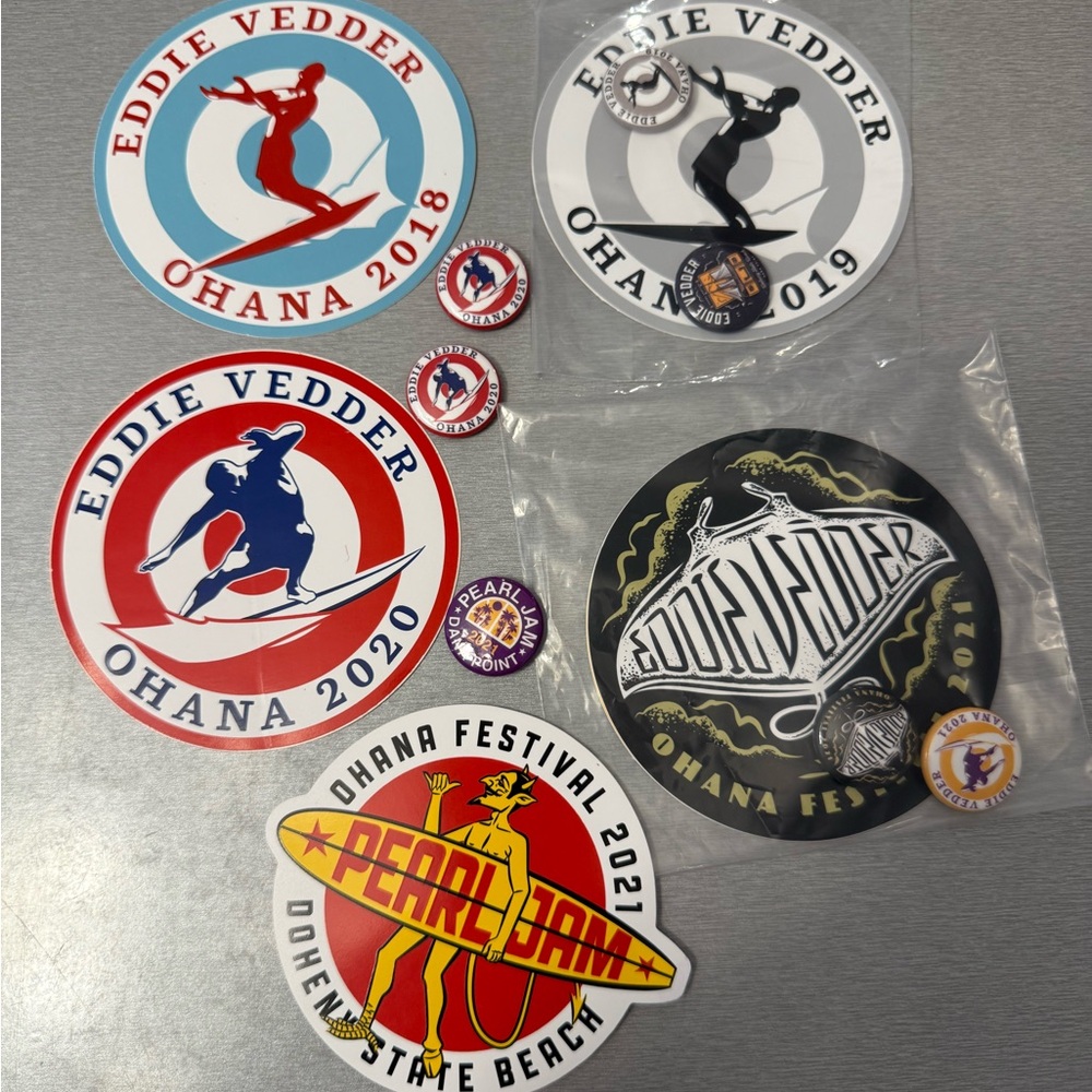 Eddie Vedder Ohana Festival Sticker and Pin Lot 2018 2019 2020 2021 New